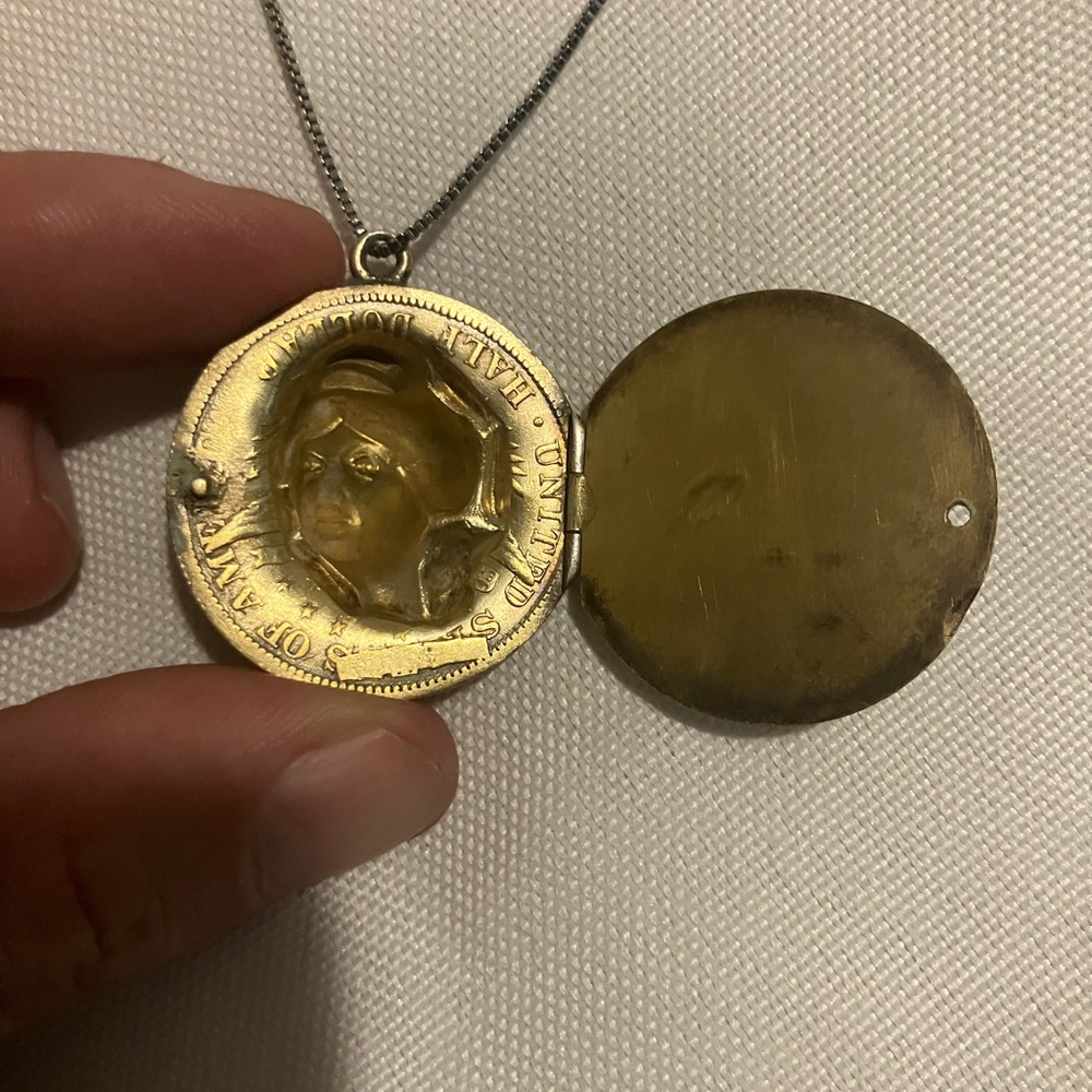 Antique 1906 Punched Half Dollar Locket on Sterling Silver Chain - Picture 3 of 6